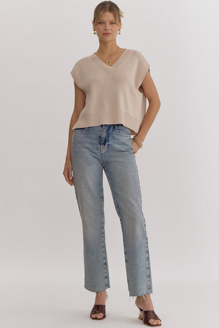 Medium Wash Straight Leg Cropped Jeans