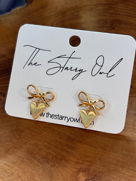 Gold Ribbon Heart Earrings