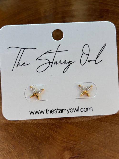 Rhinstone Butterfly Studs 18k Dipped - Gold or Silver