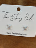 Rhinstone Butterfly Studs 18k Dipped - Gold or Silver