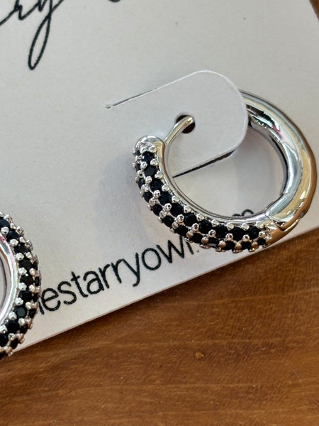 Black Stone Pave Hoops in Gold or Silver