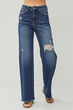 High Rise Distress Wide Leg Jeans