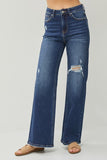 High Rise Distress Wide Leg Jeans