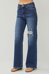 High Rise Distress Wide Leg Jeans