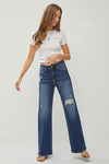 High Rise Distress Wide Leg Jeans