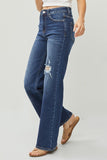 High Rise Distress Wide Leg Jeans