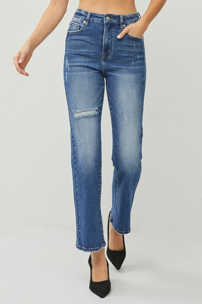 High Rise Straight Ankle Jeans