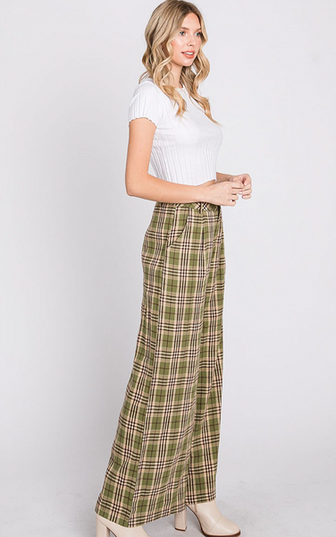 Vintage Plaid Wide Leg Trouser