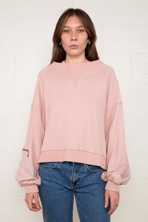 Blush Pink Hoodie With Zipper Detail