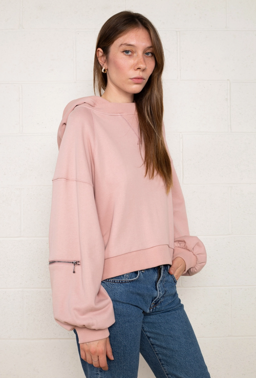 Blush Pink Hoodie With Zipper Detail