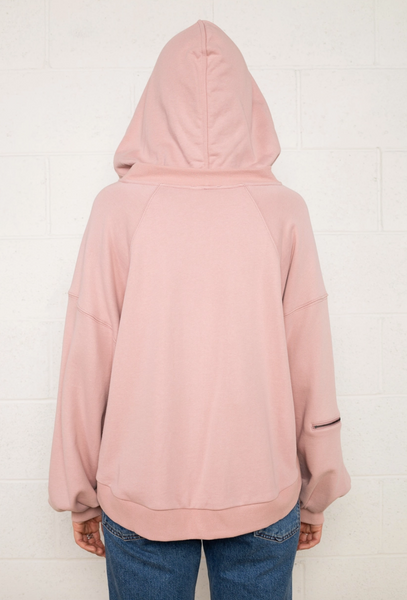 Blush Pink Hoodie With Zipper Detail