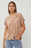 Short Sleeve Collared Top Taupe