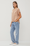 Short Sleeve Collared Top Taupe