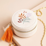 Mini Round Jewelry Traveler - Embroidered Leaves