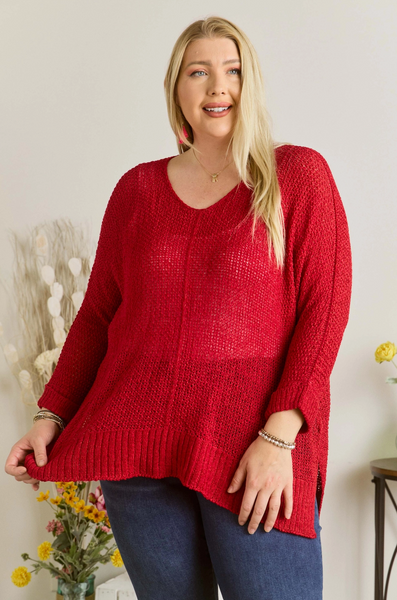 Loose Knit Sweater - Red