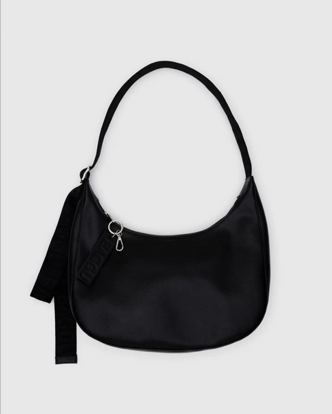 Baggu Medium Crescent Bag- Recycled Leather - Black + Brown