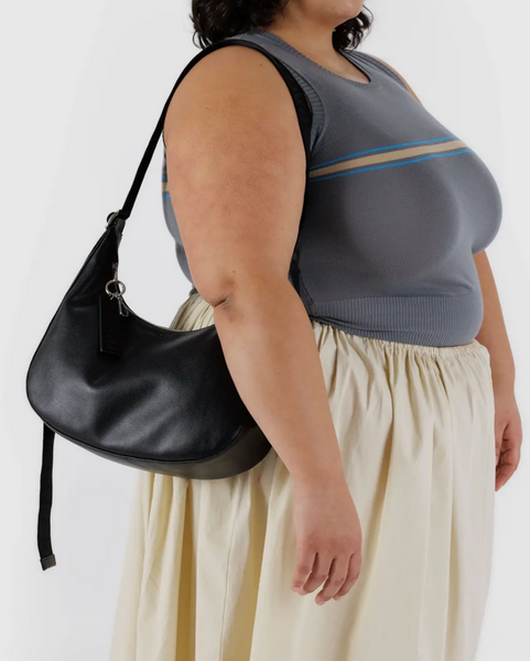 Baggu Medium Crescent Bag- Recycled Leather - Black + Brown