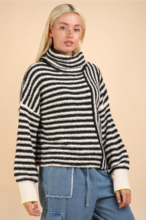 Roll Neck Stripe Sweater Black/White