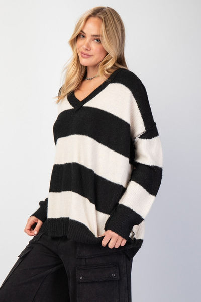 Oversized Black and White Striped Sweater