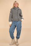 Roll Neck Stripe Sweater Black/White