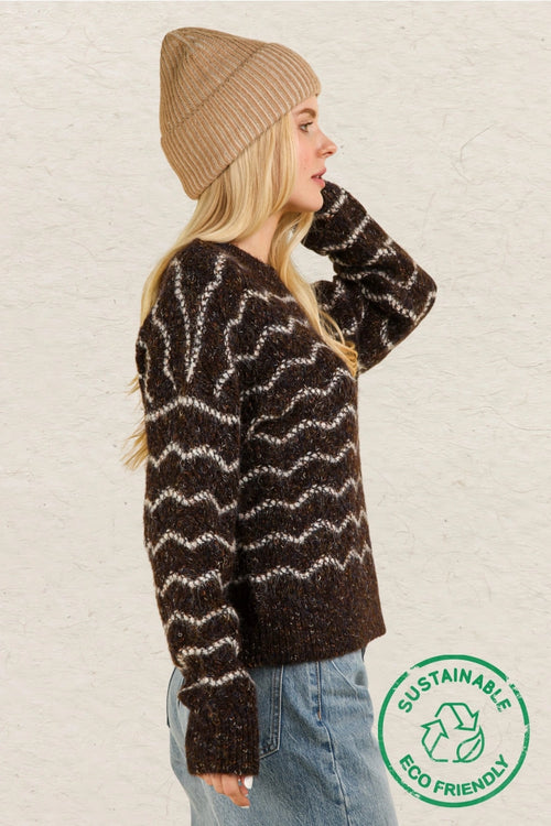 Wavy Multi Color Brown Sweater