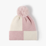 Two Tone Check Pom Beanie - Khaki or Pink