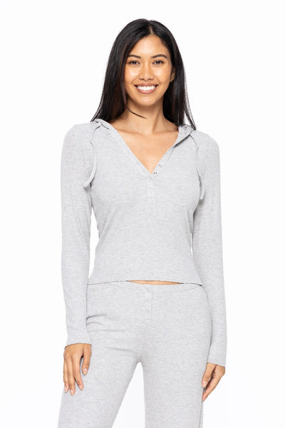 Bamboo Henley Lounge Top with Hood