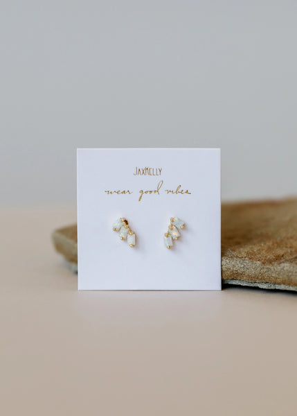 White Opal Trio - 18k Plated Earrings