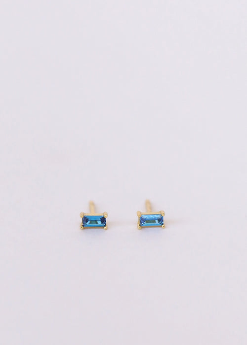 Sapphire Baguette Stud - 18K Plated