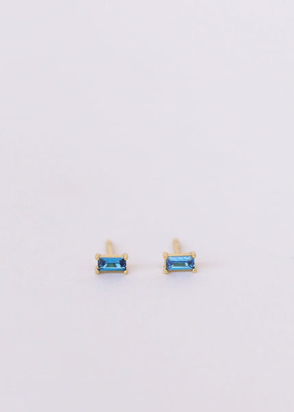 Sapphire Baguette Stud - 18K Plated