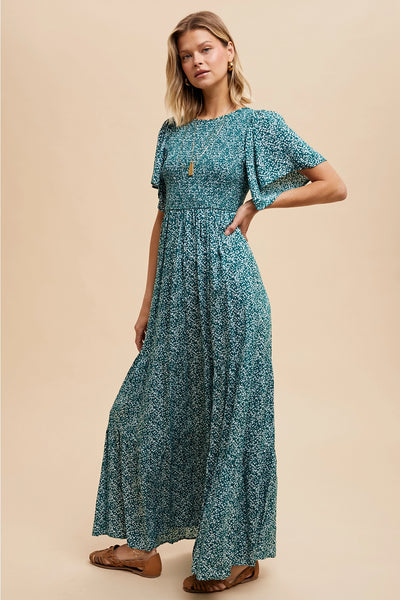 Tiered Floral Maxi Dress in Teal