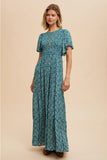 Tiered Floral Maxi Dress in Teal